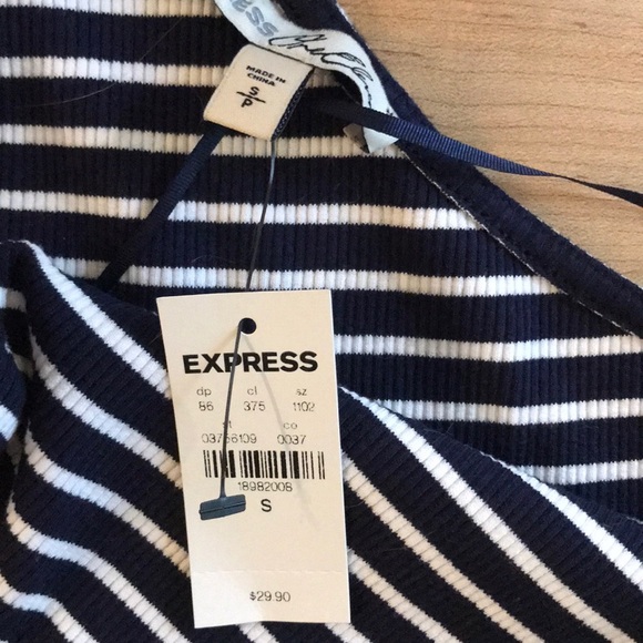 Express Crop Top Stripes One Shoulder Navy Blue - Picture 5 of 6